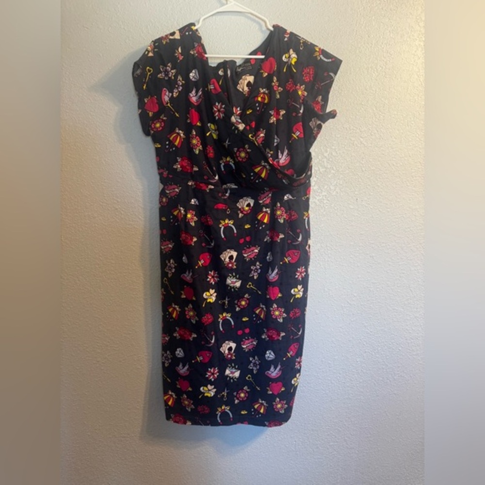 Lady V London Fit & Flare Dress • Novelty Print • Ruched Bodice • 34” Length
